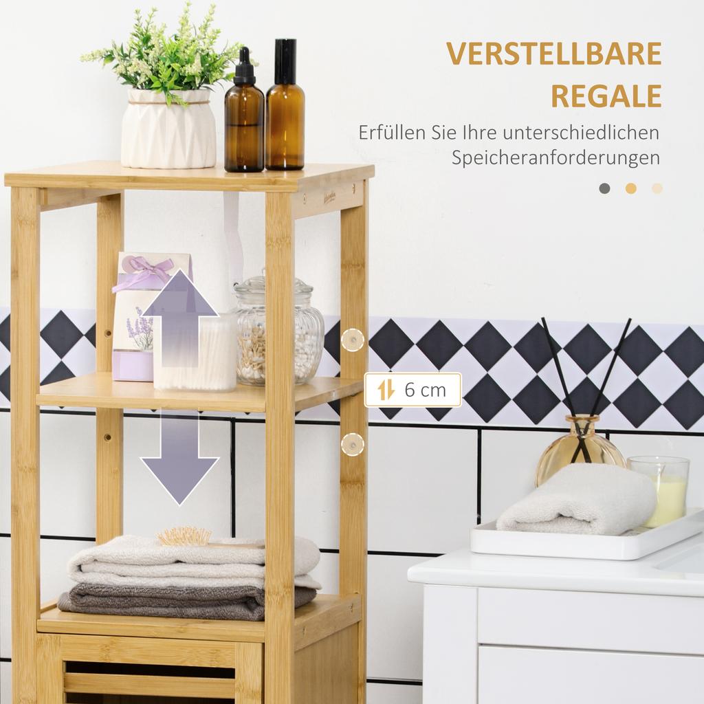 Bathroom Shelf, Cabinet Compartment with Louvered Door, Adjustable Shelves, Bamboo, approx. 33 x 30 x 120 cm