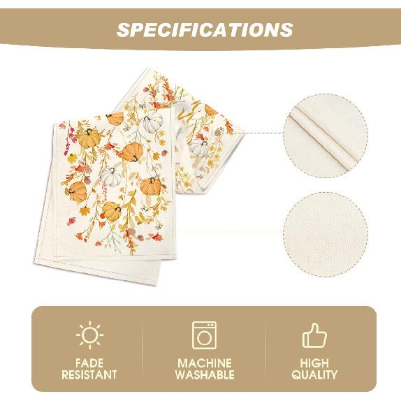 Artoid Mode Wildflowers Bloom Floral Pumpkin Leaves 210 GSM Fall Table Runner, Seasonal Autumn Kitchen Dining Table Decoration for Home Party Decor