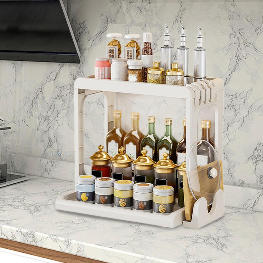 Kitchen Condiment Organizer Cabinet Dustproof Multipurpose with Door Solid Spice Holder Cupboard for