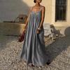 Women Summer Dress Sleeveless Spaghetti Strap Pleated Maxi Dress Beach Vacation Loose Flowy Sundress