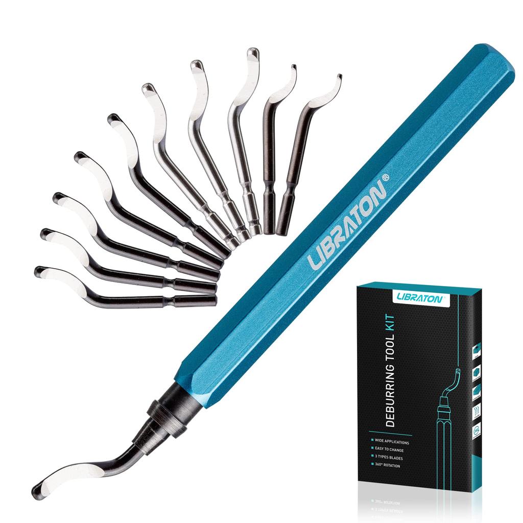 LIBRATON Deburring Rotary Reamer 11-Piece Set with Replacement Blades (BS1010, BS1018, BK3010) for Deburring Aluminum, Iron, Plastic, Wood, and More.