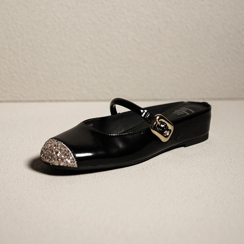 

2024 silver inner height increase women s single shoes splicing round head soft sole flat ballet shoes with Mary Jane shoes women 32