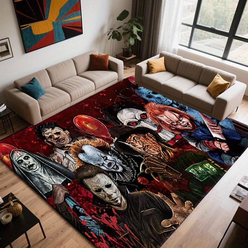 Vintage Horrorfilm Charakter Matte Rutschfeste Bereichsmatte Rot Schwarz Wohnzimmer Schlafzimmer Büro Weihnachts-Halloween-Dekor Bereichsteppich
