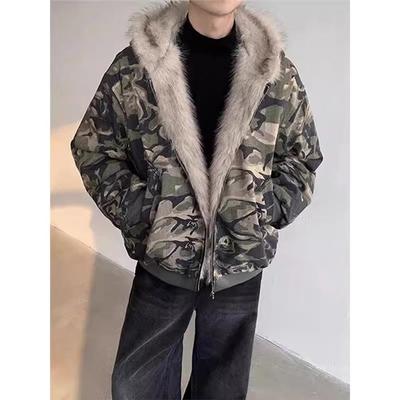 Men's Retro Camouflage Hooded Cotton Jacket - Autumn/Winter Unisex BF Style