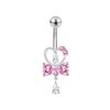 Pink Zircon Butterfly Heart Belly Button Ring For Women Stainless Steel  Flower Tassel Navel Ring Body Piercing Jewelry