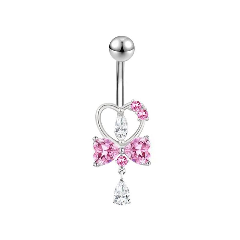 Pink Zircon Butterfly Heart Belly Button Ring For Women Stainless Steel  Flower Tassel Navel Ring Body Piercing Jewelry