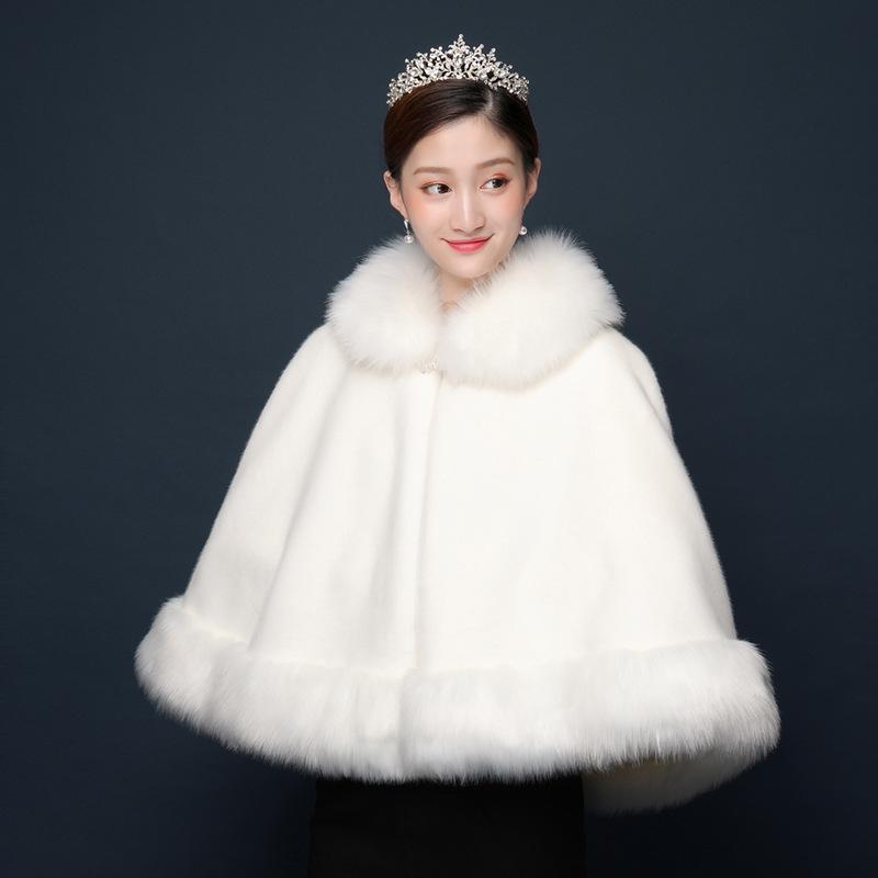 Korean Wedding Fur Shawl: Autumn/Winter Bridal Cape, Fashionable and Warm In White or Red