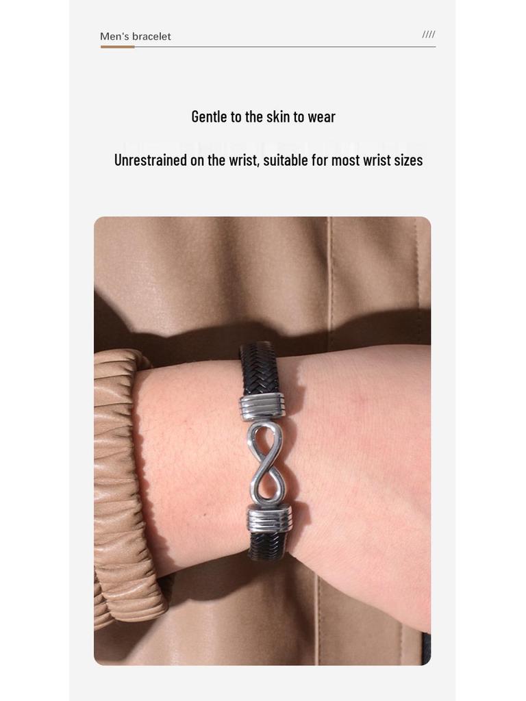 European-American Punk Men's Handmade Leather Bracelet: Creative Woven Design
