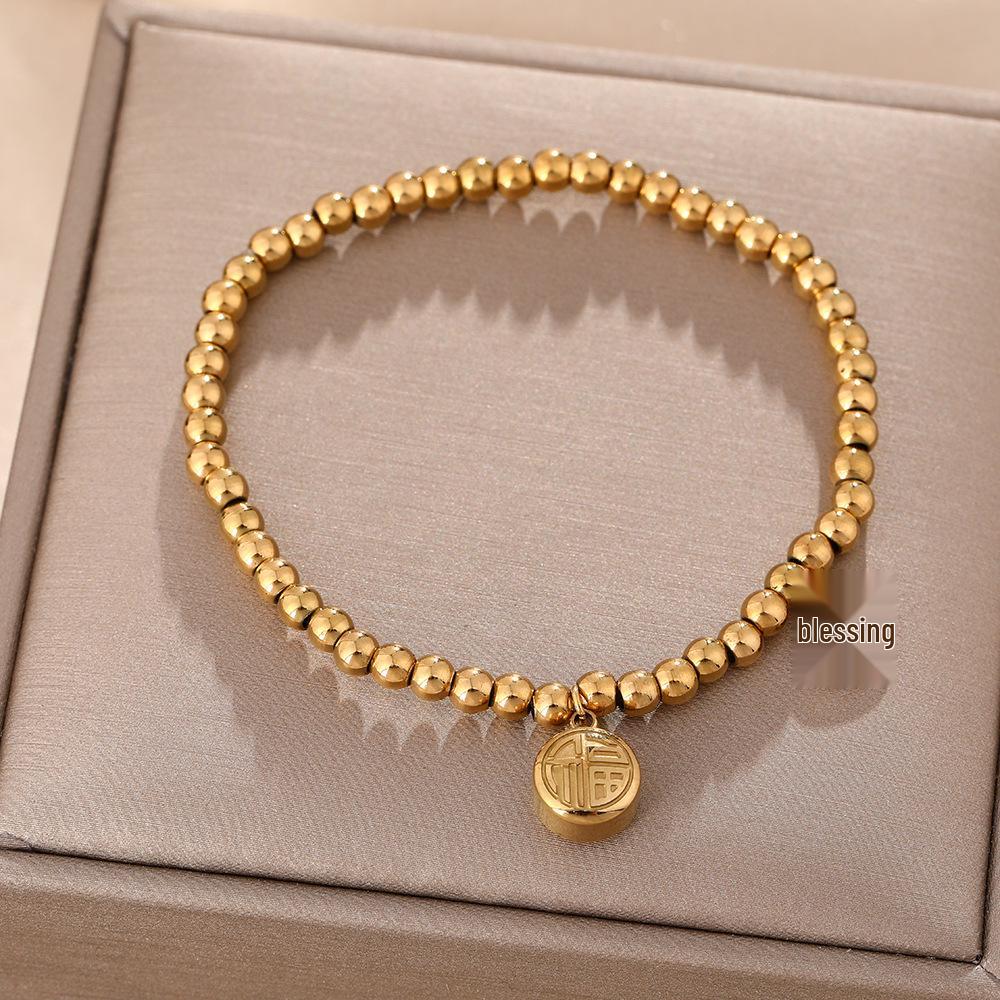 Luxe Titanium Staal Vierbladig Klaver Armband in Koreaanse Stijl met Ingelegde Diamanten voor Vrouwen - Kleurvast