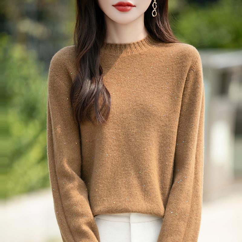 Retro Colorful Polka Dot Sequin Wool Sweater - Loose Fit, Round Neck, Warm for Autumn/Winter
