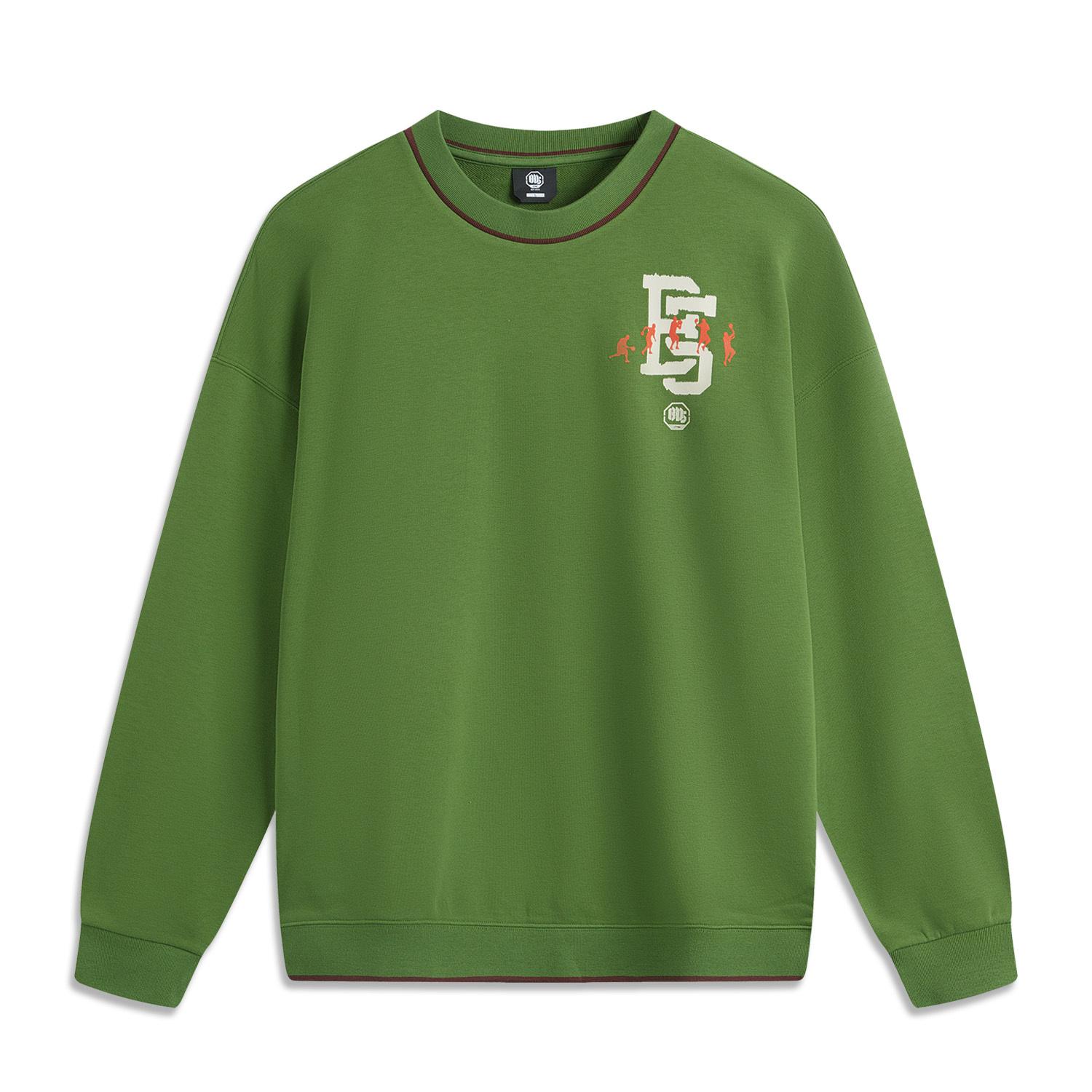 LI-NING Men s 2024FW Badfive Series Loose Crew Neck Sweatshirt Oil Pine Green AWDUA19-2 M