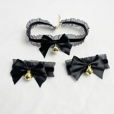Cute Lolita Lace Bow Bell Choker Necklace Bracelet Set Women
