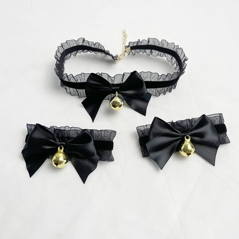 Cute Lolita Lace Bow Bell Choker Necklace Bracelet Set Women