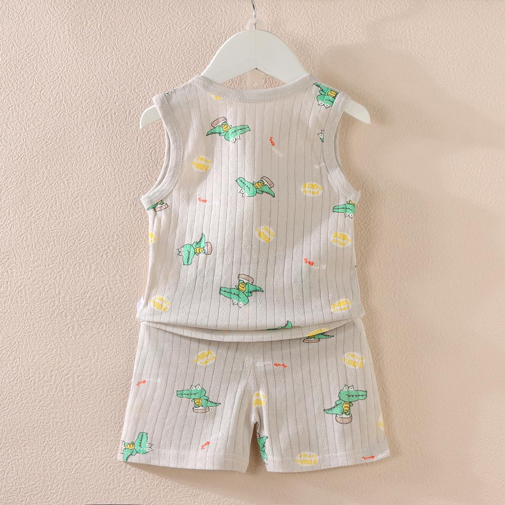 Koreańska wersja zestawu kamizelki dla dzieci Nowy chłopięcy i dziewczęcy dziecięcy kreskówkowy cienki zestaw bez rękawów kamizelki i szortów modny