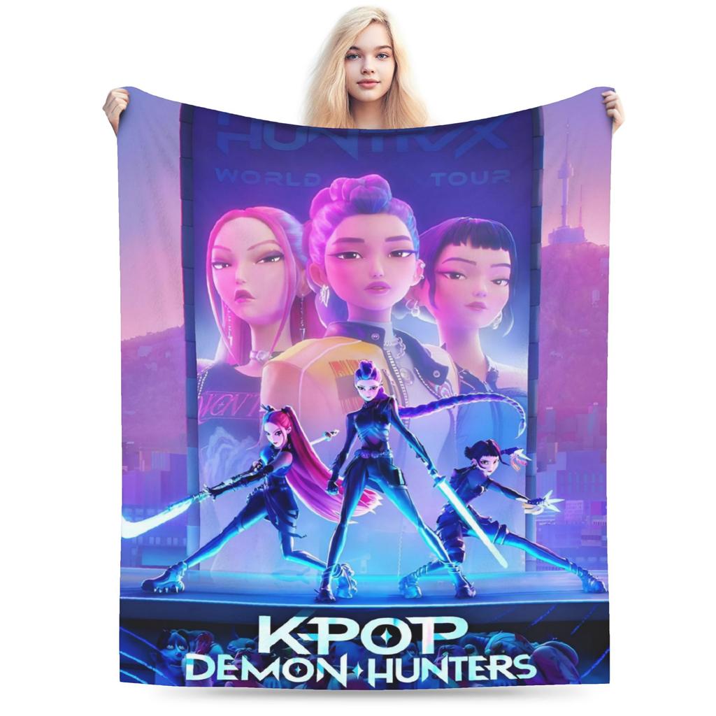 Zoey Kpop Demon Hunters Flannel Blanket Huntrix Awesome Throw Blanket for Home 125*100cm Plush Thin Quilt