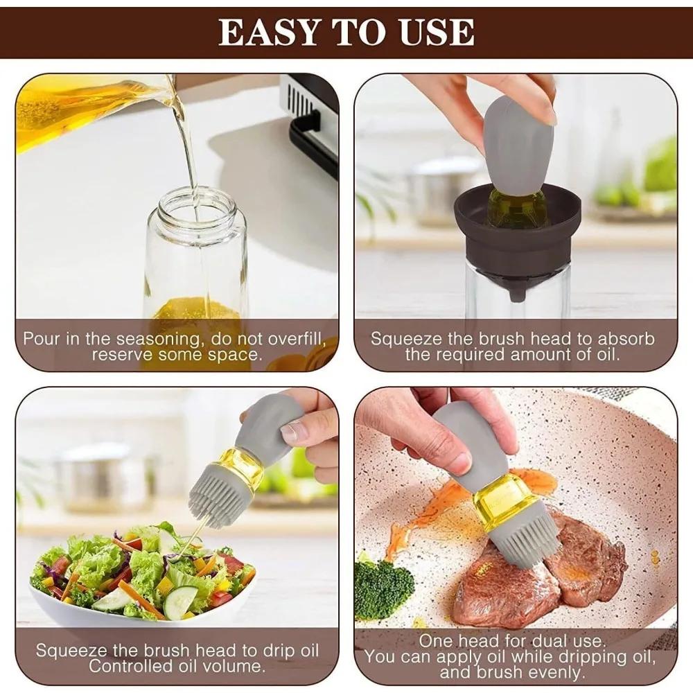 Set di flaconi contagocce e dosatori per olio in silicone 2 in 1 con spazzola in silicone per cucinare, friggere, cuocere al forno, barbecue e pancake.