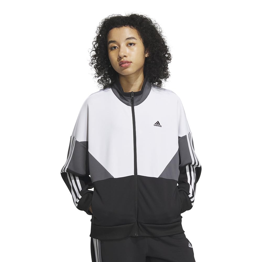 Adidas JSY10 Colorblock Double Knit Track Seasonal Loose Five Size Women's Jacket, Sportswear, Fit, Black/White/Grey (IM8716), J/M