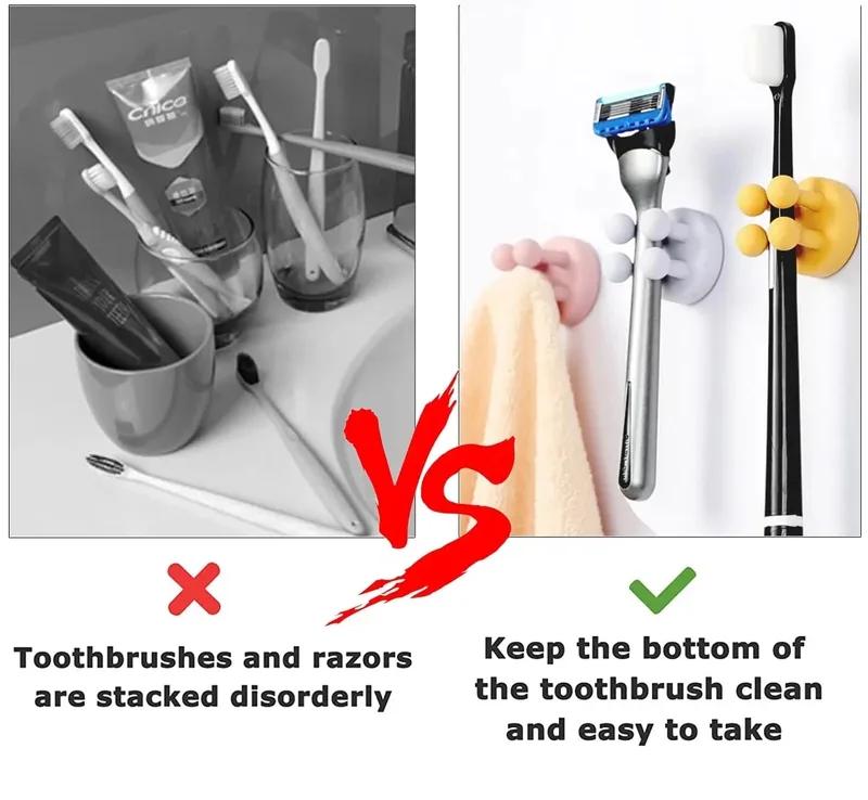 4Pcs Silicone Toothbrush Holders Hook Waterproof Self Adhesive Wall Mounted Single Hook for Hanging Key Plug Holder