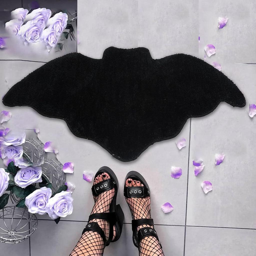 S-SNAIL-OO Halloween Bat Bath Mat 36x20 in Gothic Home Decor Bats Bath Rugs for Bathroom Non Slip, Gothic Gift Cute Door Mats for Bathroom, Bedroom,