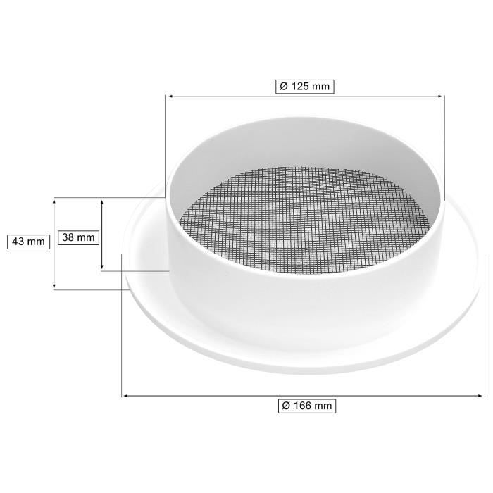 Grille D'aération - KOTARBAU - Ronde - 125 Mm - Plastique Blanc - Moustiquaire Intégrée