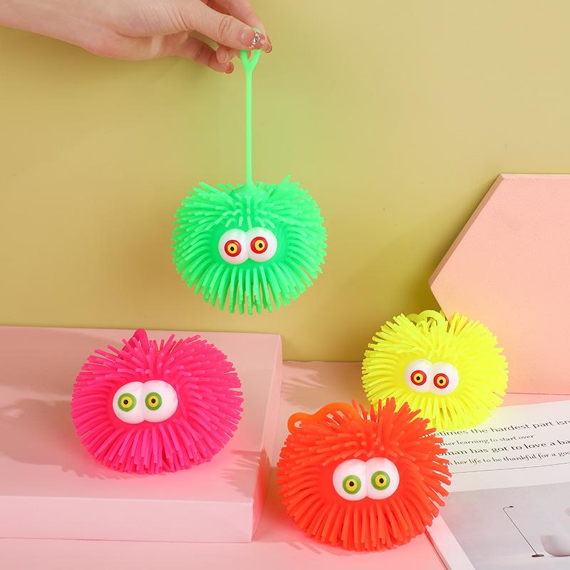 Squishy Quirky Flashing Hedgehogs Squeeze Ball Pinch Funny Cute Glowing Big Eye Furry Ball Sensory Fidget Decompression Kids Toy