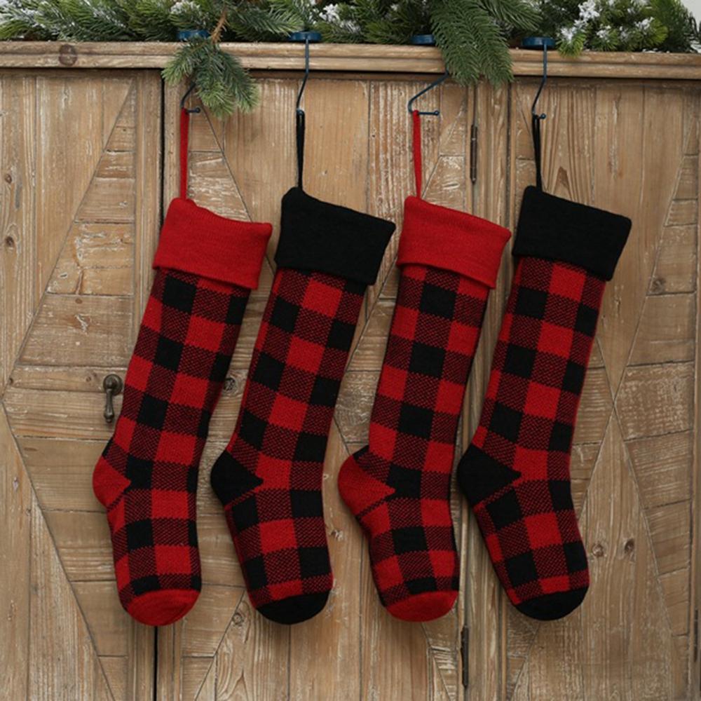 Plaid Christmas Stockings - 18 Inch Long Knitted Plaid Christmas Stockings Ornament for Family Holiday Christmas Party Decorations