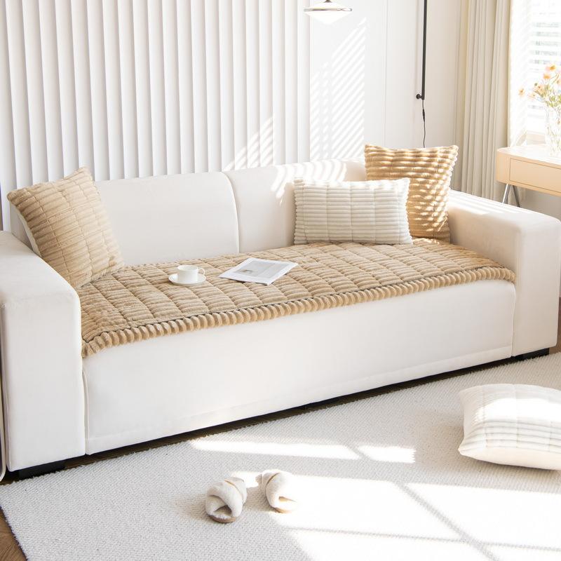 Solid Color Minimalist Sofa Cushion Autumn and Winter Anti Slip Pad Thick Quilted Protective Pad  Warm and Soft Sofa Mat Multiple Sizes Available
