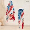 Women Plus Size Navy Blue Printed Hooded Long Sleeve High Low Top Fitted Pants Two Piece Set