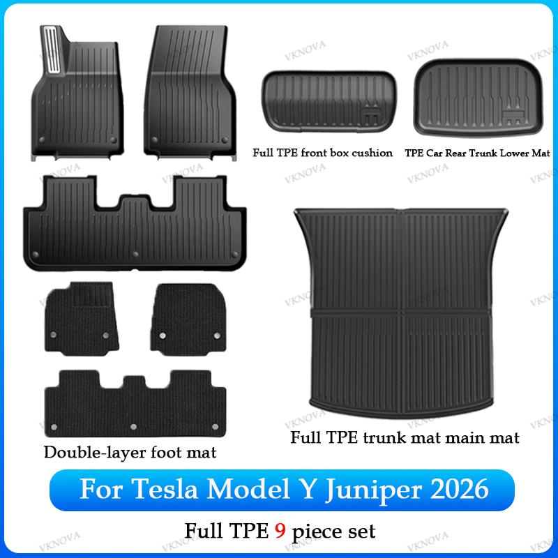 For Tesla New Model Y Juniper Premium/Performance 2026+ TPE Floor Mats Luggage Mat Wear-resistant Foot Pads ModelY Trunk Mats