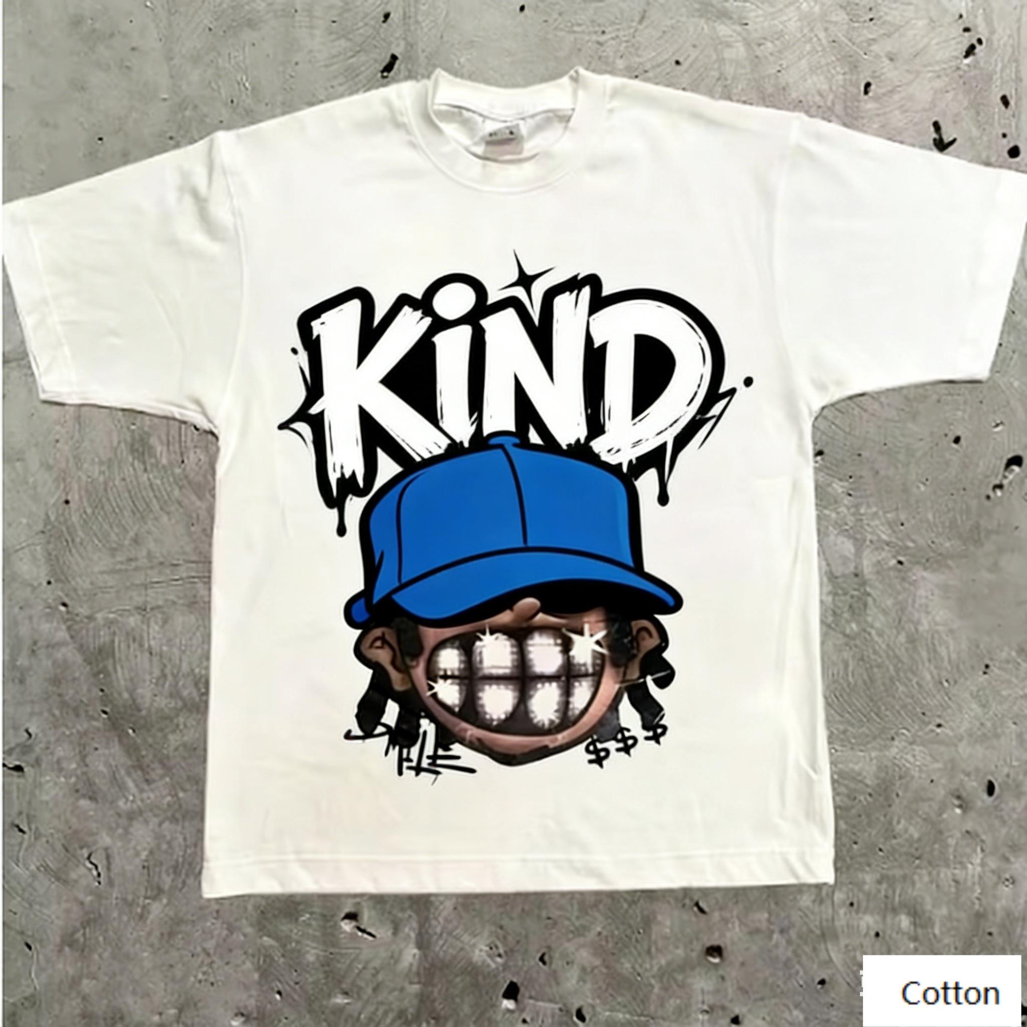 

Oversized White Cotton TShirt with Bold Cartoon HipHop Character Graphic Unisex Streetwear Tee for Unisex and Women 4XL