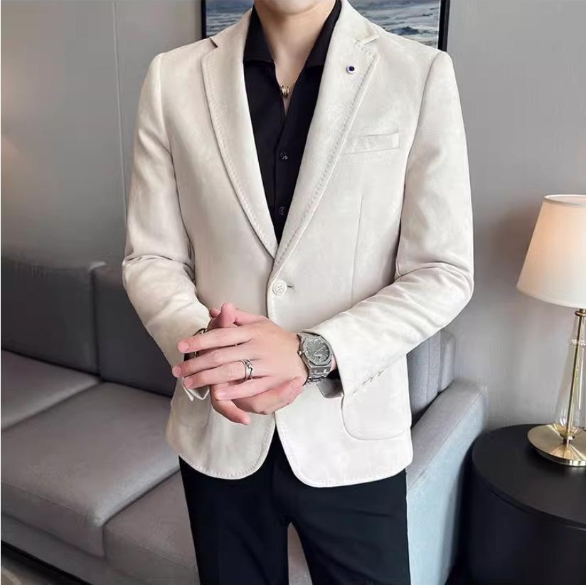 Fashion Suit Coat Men's Slim Fit Deerskin Velvet Elegant Luxury Blazer Coat Business Casual Wedding Plus Size Suit