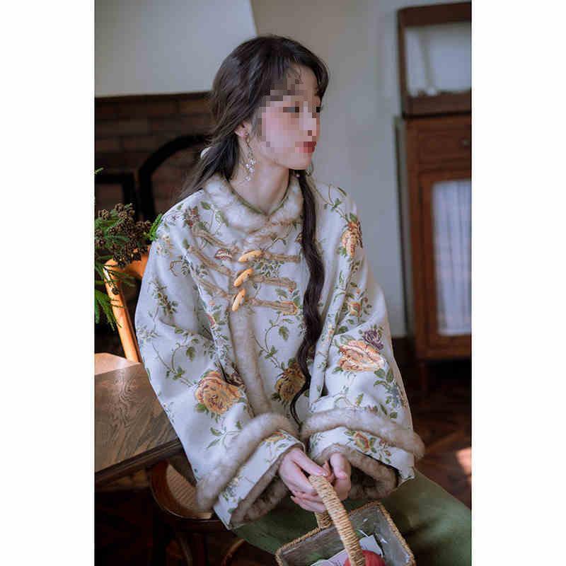 

Elegant Jacquard Horn Button Coat - Chinese Style, Cool & Slimming, Autumn/Winter Outerwear S [For 40-48 kg]