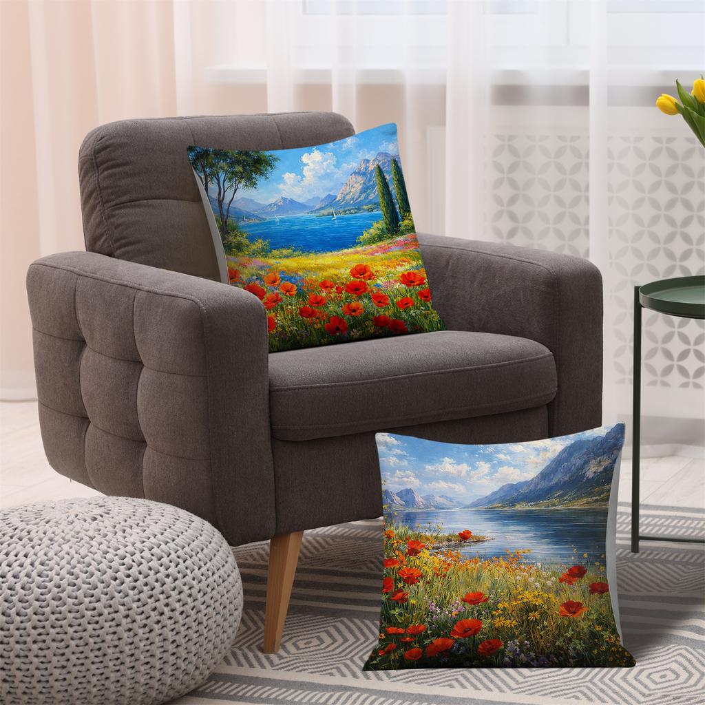 Puyangmei Lake View Theme Digital Printing Pillow Cover Short Plush Suitable Living Rooms Bedrooms Sofas Throw Cushion Cover