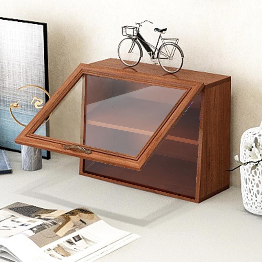 Wood Desktop Organizer Freestanding Wooden Display Shelves Desktop Display Cabinet for Mini Figures Cosmetics