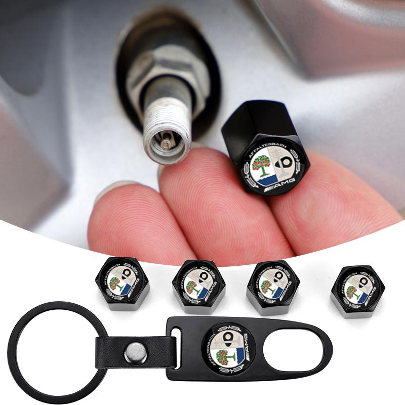 Car Tire Valve Cap Wheel Stem Cover with Wrench KeyChain Stickers For Mercedes-Benz W166 W212 W204 C E ML GL GLK Class X166 X204