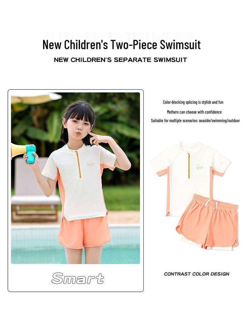 Girls' Two-Piece Swimsuit for Professional Swimming - 2025 Summer Collection for Middle & Big Kids, Little Girls, and Junior High Students