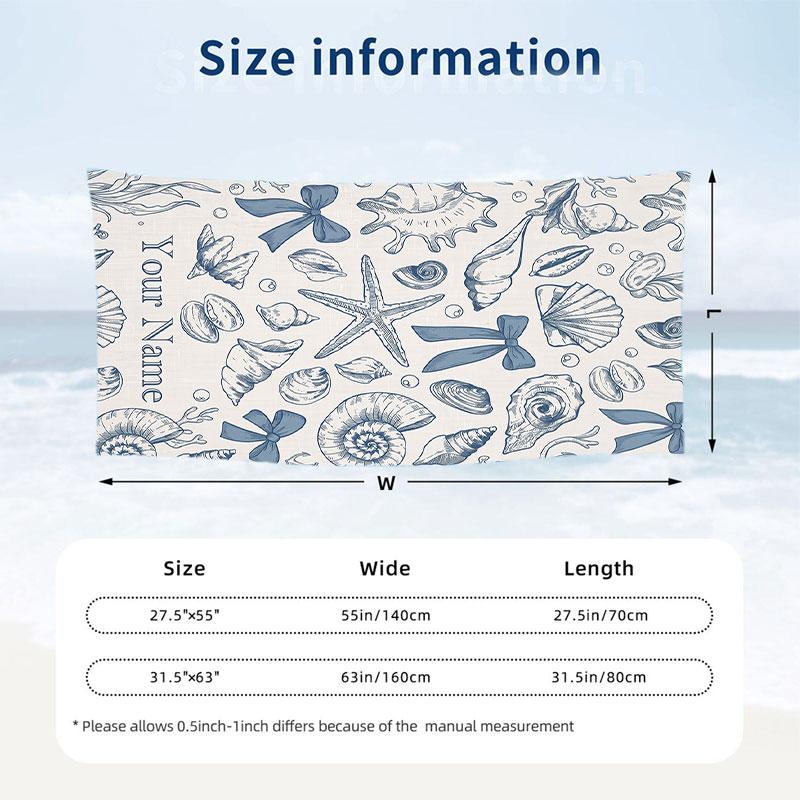 Oceanic Serenity 3 Theme Quick Dry Beach Towel Custom Name Text Print Large Sand Resistant Towel Beach Vacation