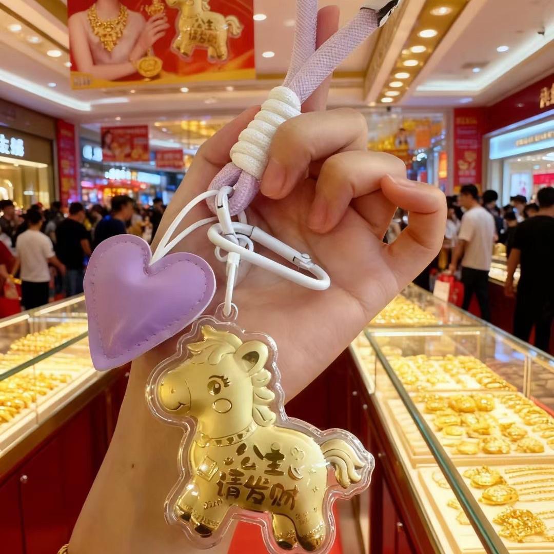 999 Pure Gold Lucky KT Cat Charm: Mobile Phone Chain & Key Ring for Wealth and Fortune