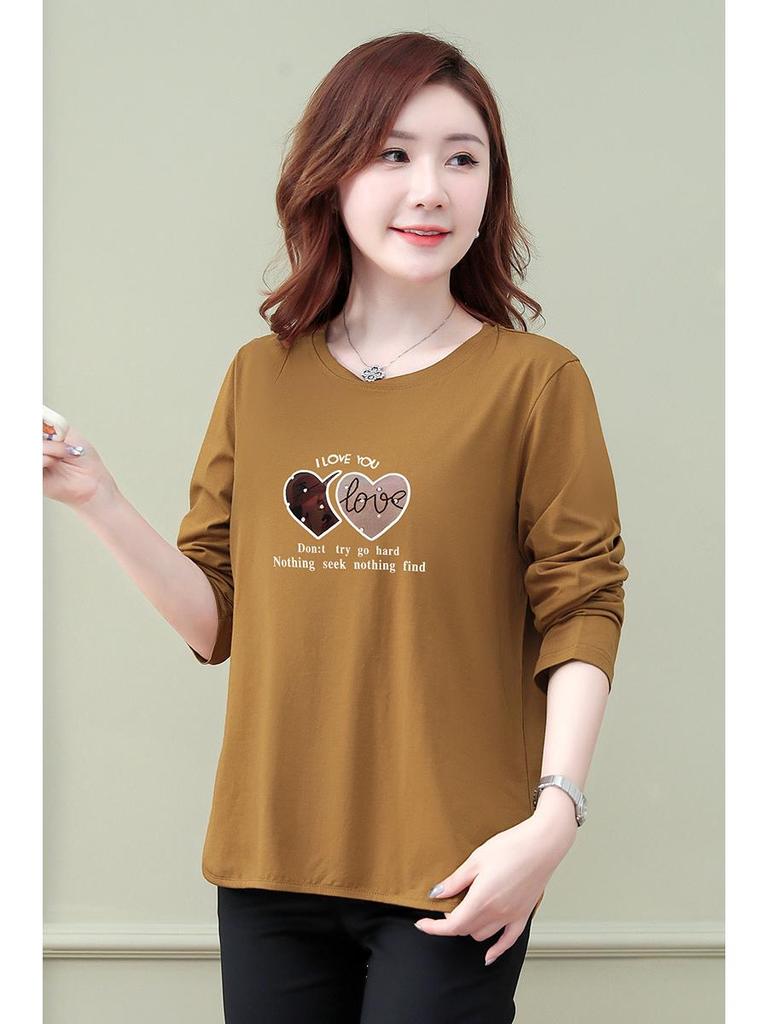 Dam T-shirt med lång ärm i ren bomull, Lätt baslager, Höst 2025-stil