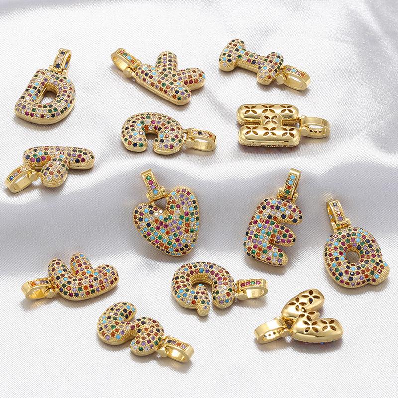 Copper Inlaid Colored Diamonds 26 English Letter Pendant Personalized Hip Hop Fat Letter Pendant Accessories Vd1381