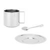 Kaffeetasse Edelstahl Doppelschicht Isolierung Milchbecher mit Löffel Untertasse Haushalt(Silber 180ML)
