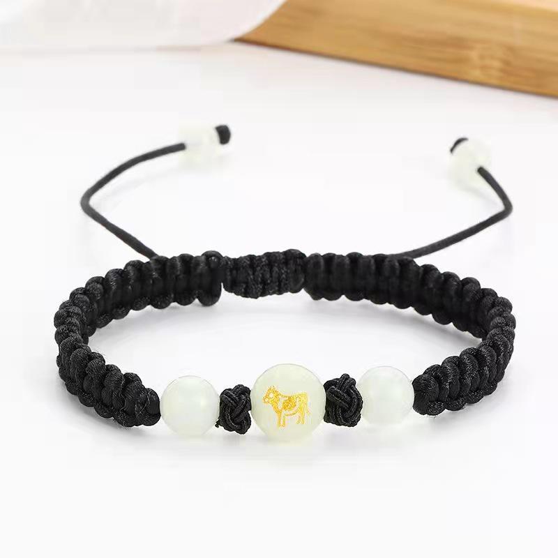 12 Zodiac Luminous Bracelet Lucky Charms Zodiac Red Rope Animal Transfer Beads Hand Woven Bracelet Luminous Necklace