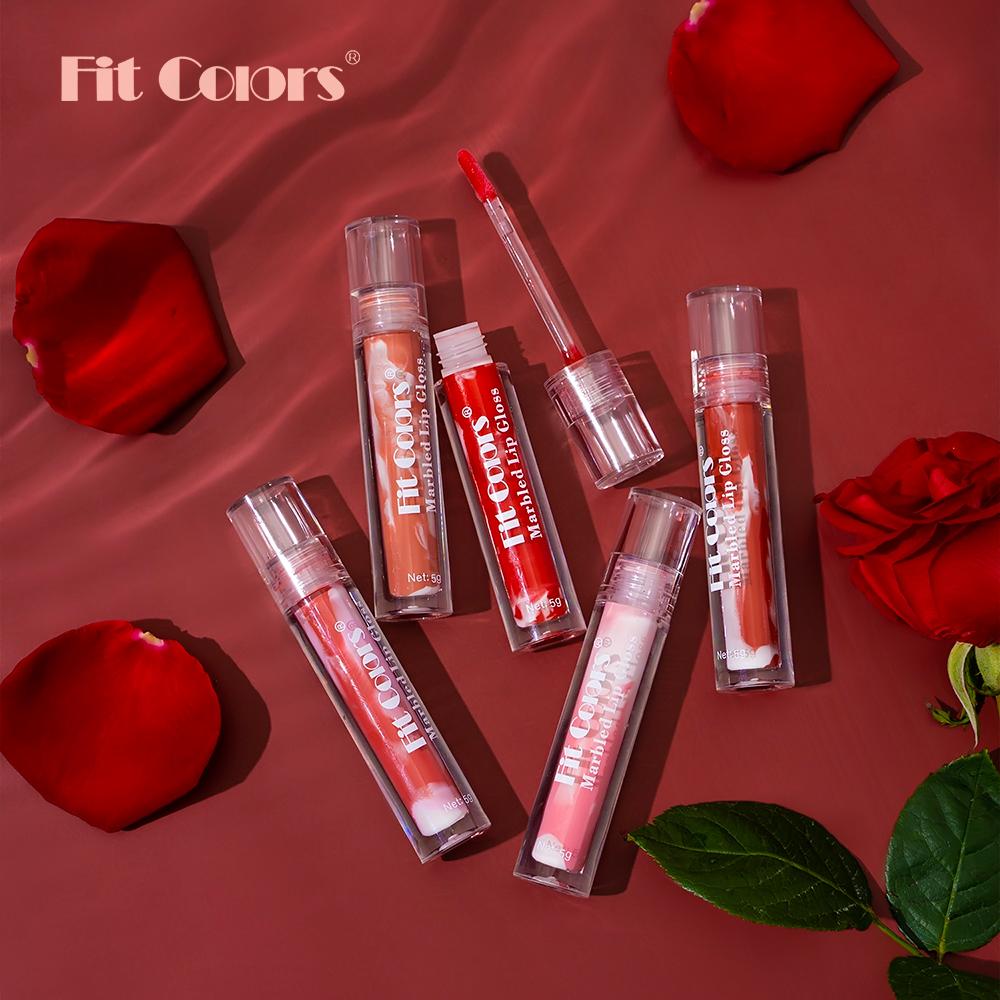 Fit Colors Marbled Mirror Lip Gloss, 5 Vibrant Shades, Moisturizing Hydrating Long-Lasting Liquid Lipstick, Non-Sticky Formula