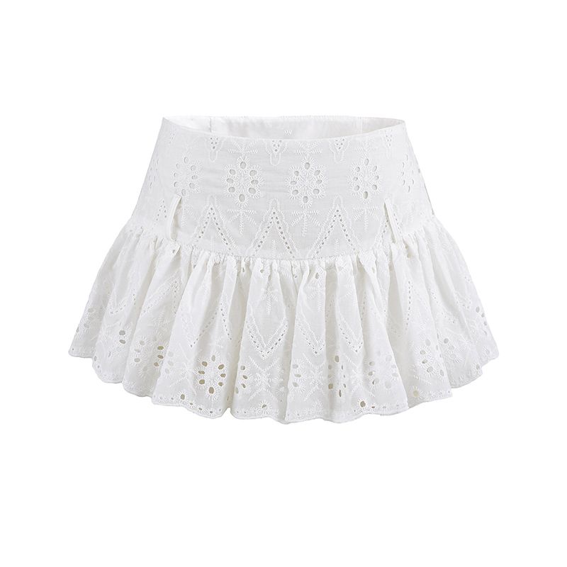 

Sweet White Embroider Lace Ultra Short Mini Low Waist Skirt Sweet Pure Desire Style Young Adult Exposure-Proof Skirt White (no belt) L
