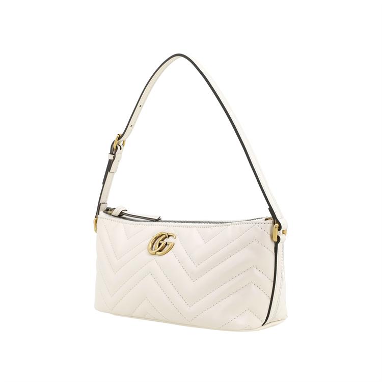 Gucci GG Marmont Chevron Quilted White Leather Shoulder Bag With Gold Hardware For Women Luxury Daily Use