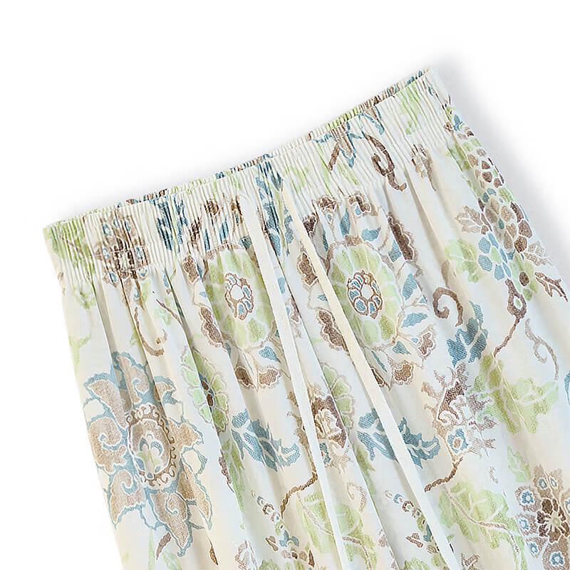 Women's Floral Drawstring Wide-Leg Casual Pants