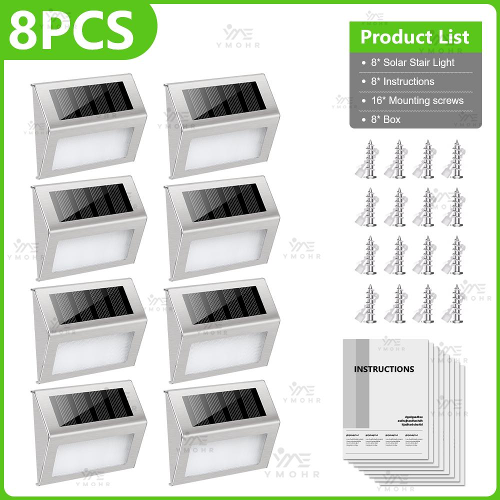 1-8PCS Solar Stainless Steel Step Light Solar Outdoor Lights Waterproof Garden Fence Decoration Wall Lamp for Patio Street Yard