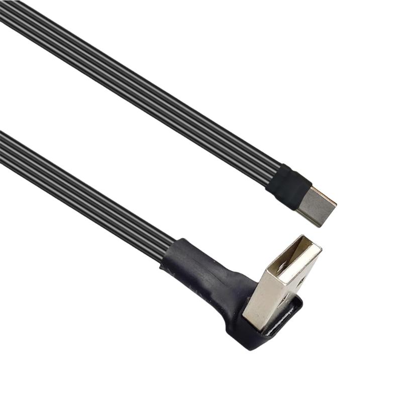 Flat Flexible Right Angled 90 Degree Usb Male to Type C Charging Data Cable 10W for Cellphone Laptop