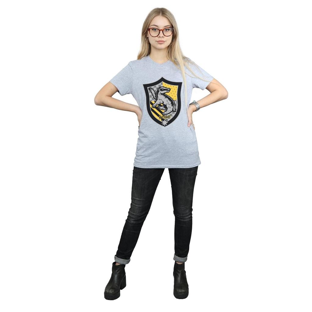 Harry Potter Womens/Ladies Hufflepuff Crest Flat Cotton Boyfriend T-Shirt