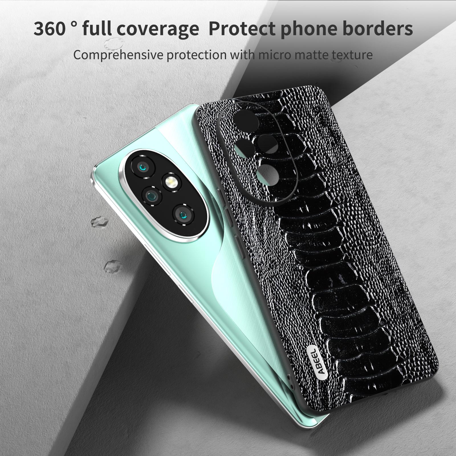 

ABEEL For Honor 200 Pro 5G Case Crocodile Texture Genuine Cow Leather+TPU+PC Phone Cover Black